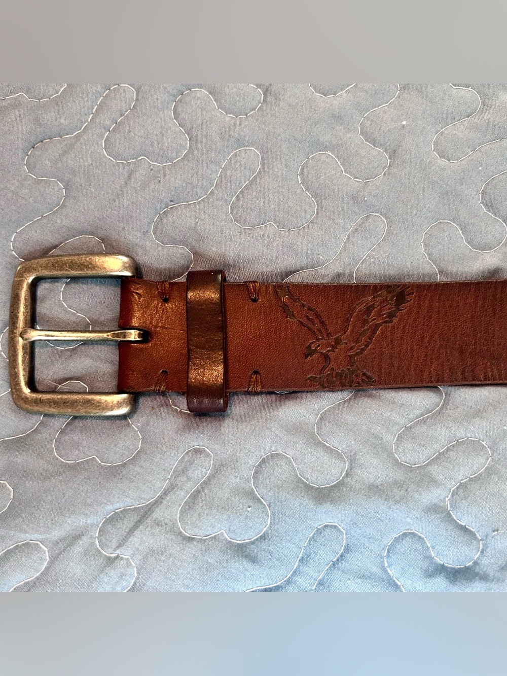 Y2K American Eagle Men’s 38 Brown Leather Belt Silver Buckle Embossed Eagle
